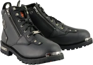 Milwaukee Leather MBM103 Men's Black Leather Lace-Up Motorcycle Boots w/Dual Side Zipper Entry - 11