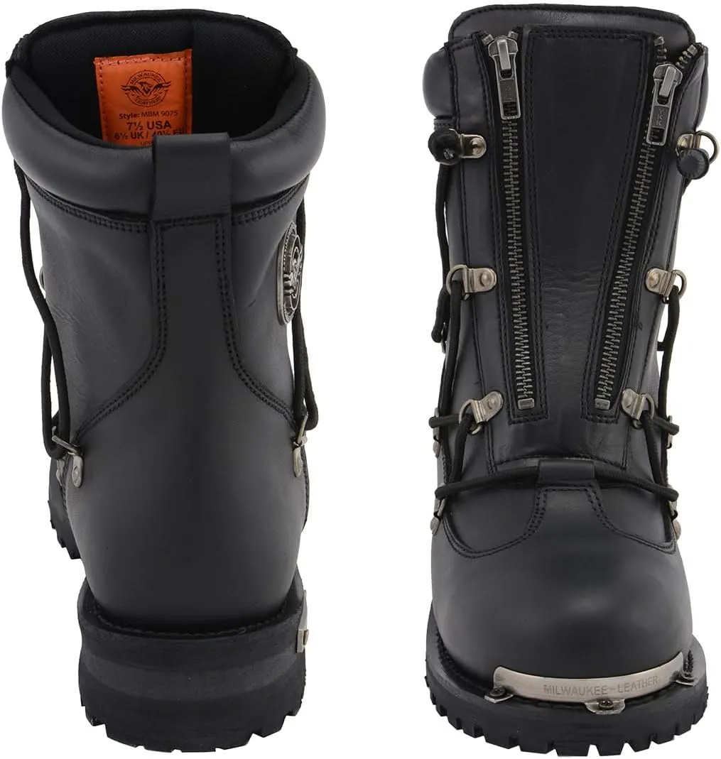 Milwaukee Leather Men's Black Smooth Plain Motorcycle Leather Boots - 11