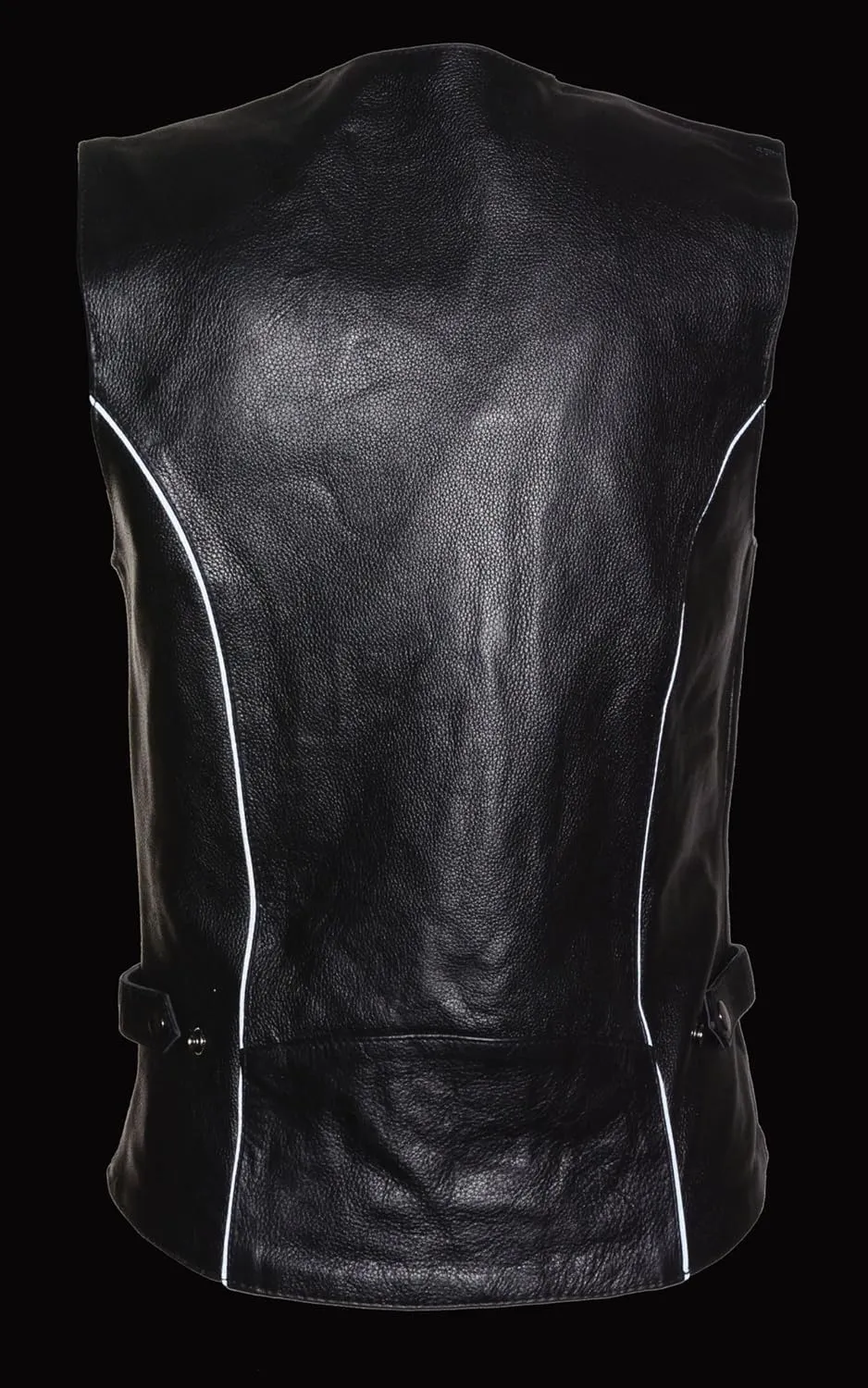 Milwaukee Leather Women's Black Leather Side Lace Motorcycle Rider Vest- Reflective Piping & Tribal Design ML1296