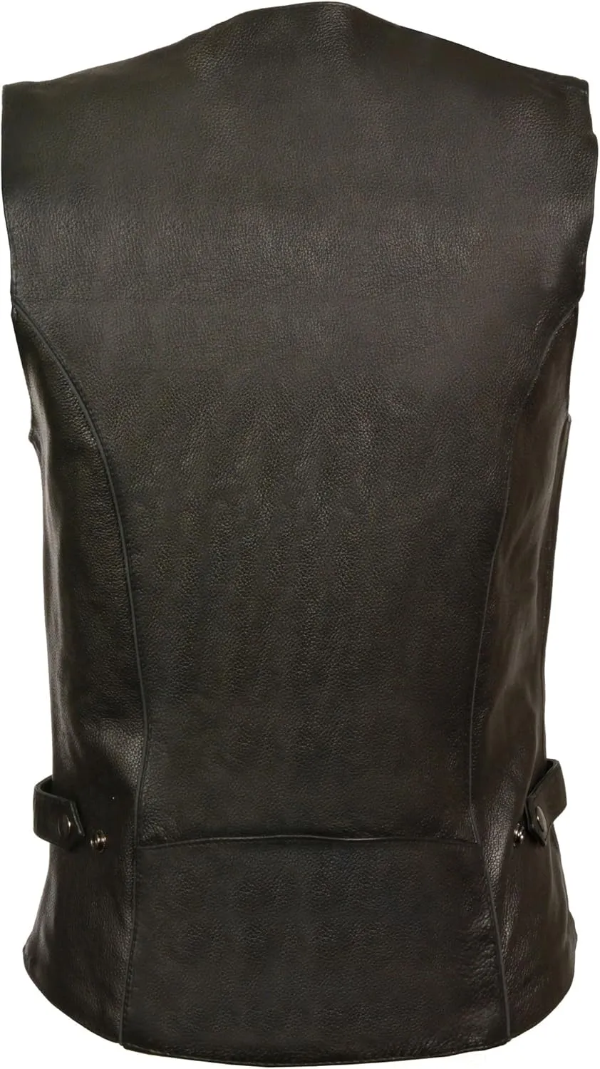 Milwaukee Leather Women's Black Leather Side Lace Motorcycle Rider Vest- Reflective Piping & Tribal Design ML1296