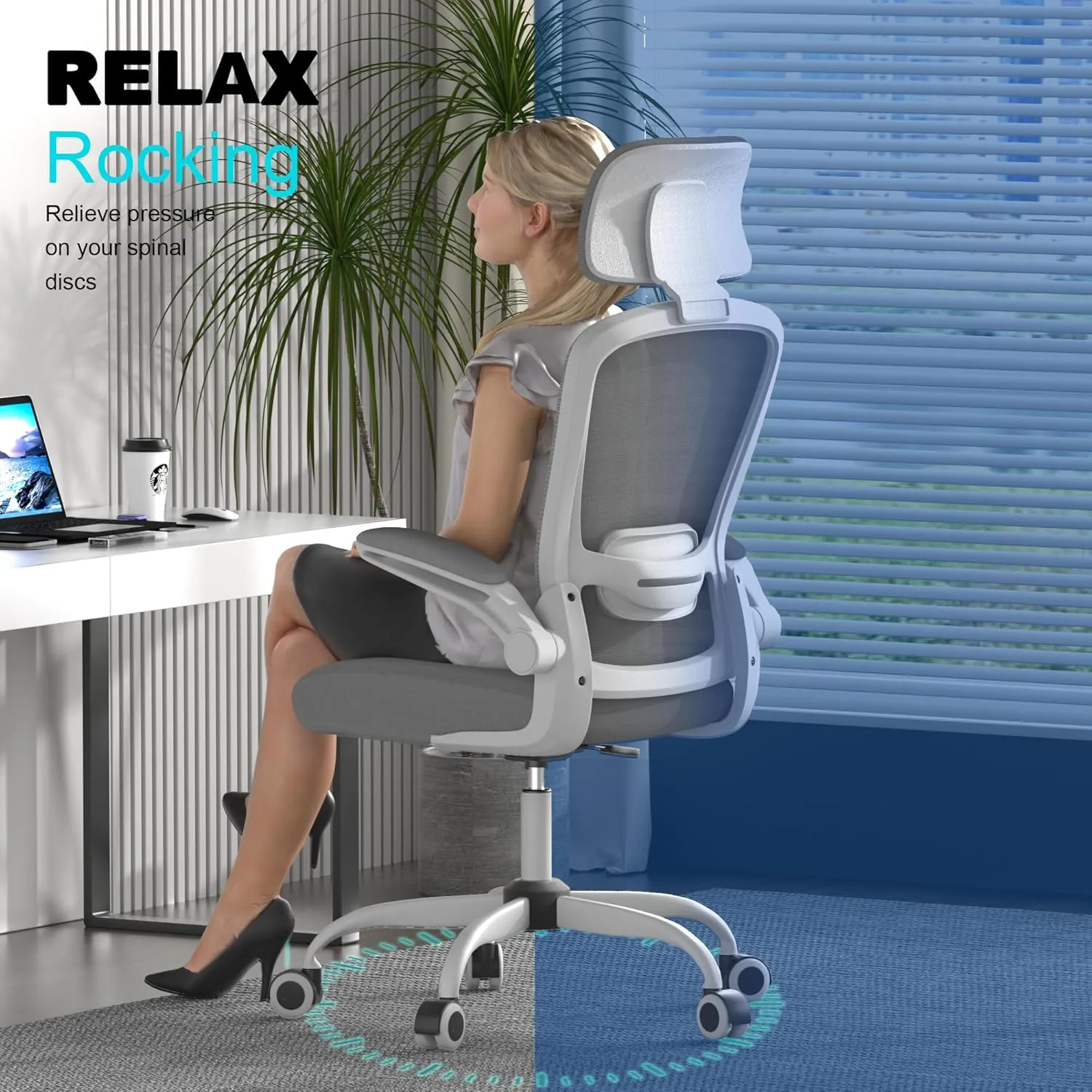 Mimoglad Office Chair, Comfy Desk Chair - High Back Ergonomic Computer Chair with Adjustable Lumbar Support & Headrest, Flip-up Armrests for Guitar Playing, Swivel Task Chair for Home Office