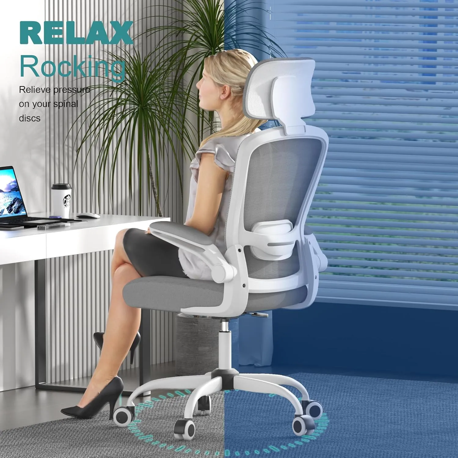Mimoglad Office Chair, High Back Ergonomic Desk Chair with Adjustable Lumbar Support and Headrest, Swivel Task Chair with flip-up Armrests for Guitar Playing