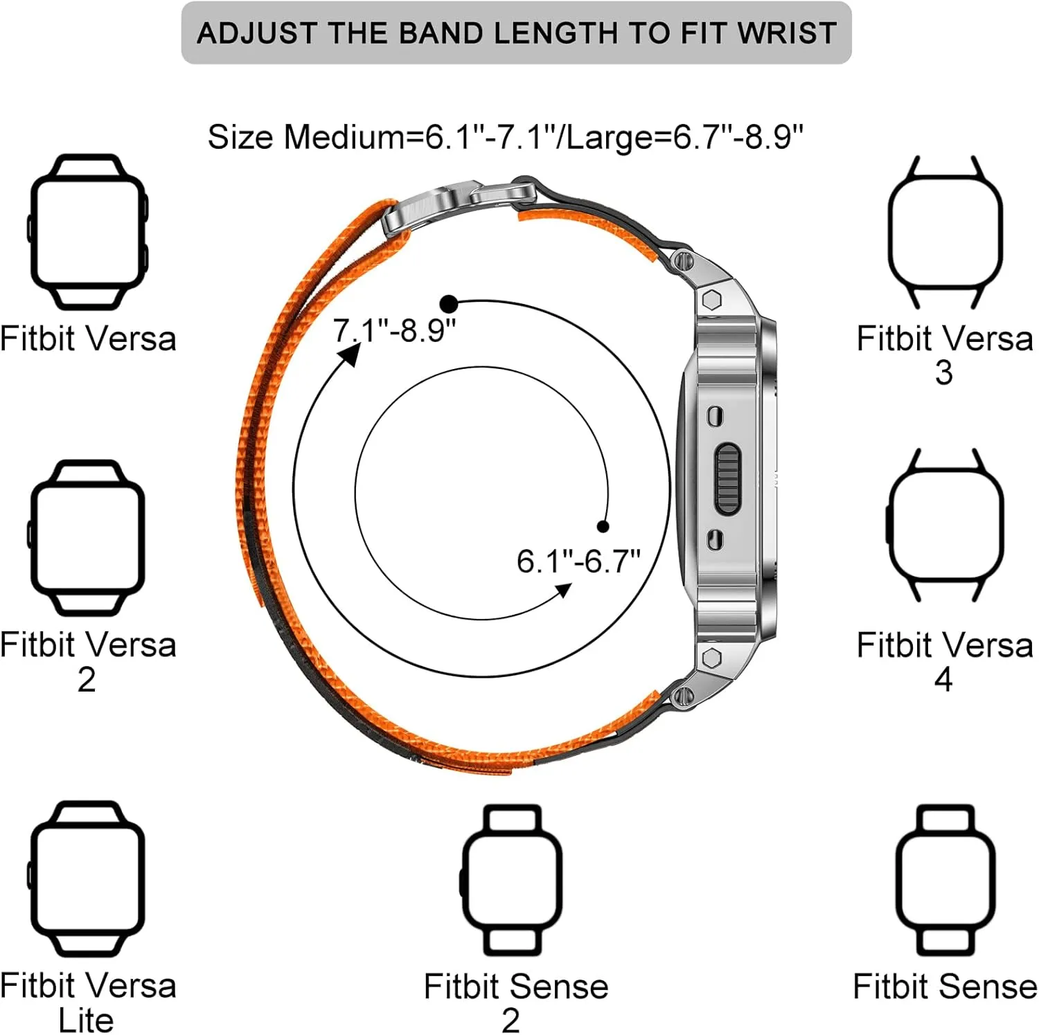 MioHHR Band Compatible with Fitbit Versa 4 3 2 1 /Fitbit Versa Lite/Fitbit Sense/Sense 2 Bands with Stainless Steel Case, Breathable Nylon Sport Adjustable Strap Replacement Rugged Wristband for Men