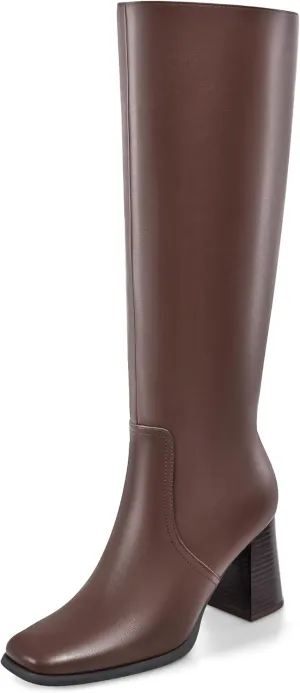 MIRAAZZURRA Knee High Boots Women Chunky Heel Square Toe Tall Boots Side Zipper Fall Winter Long Boots for Daily Party Dress Work