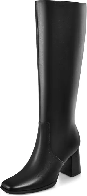 MIRAAZZURRA Knee High Boots Women Chunky Heel Square Toe Tall Boots Side Zipper Fall Winter Long Boots for Daily Party Dress Work