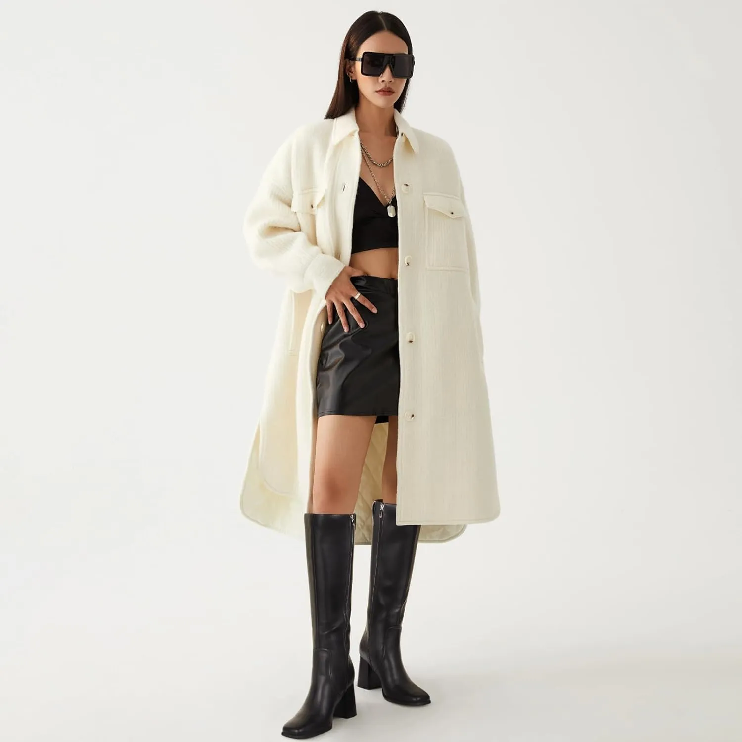 MIRAAZZURRA Knee High Boots Women Chunky Heel Square Toe Tall Boots Side Zipper Fall Winter Long Boots for Daily Party Dress Work