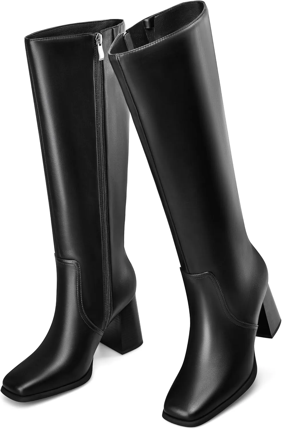 MIRAAZZURRA Knee High Boots Women Chunky Heel Square Toe Tall Boots Side Zipper Fall Winter Long Boots for Daily Party Dress Work
