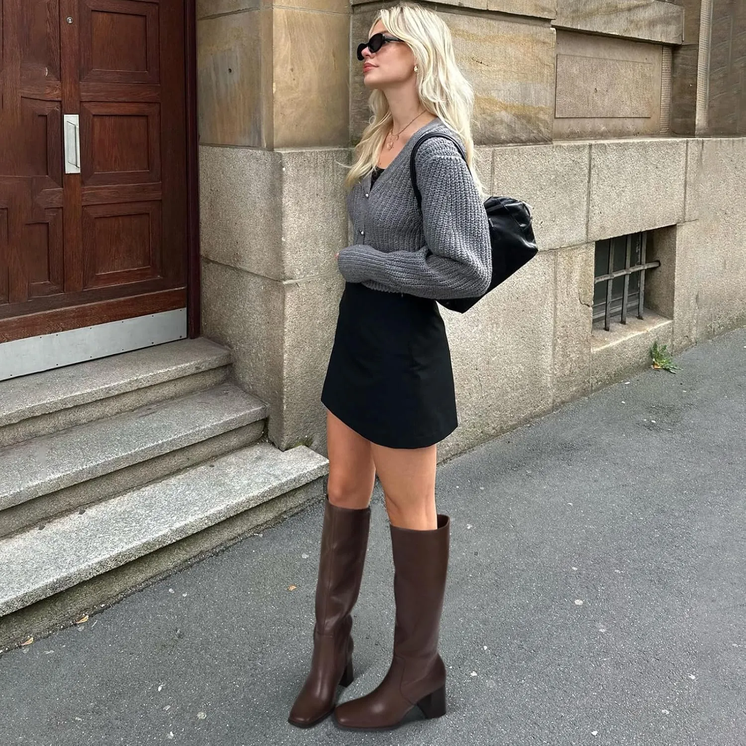 MIRAAZZURRA Knee High Boots Women Chunky Heel Square Toe Tall Boots Side Zipper Fall Winter Long Boots for Daily Party Dress Work