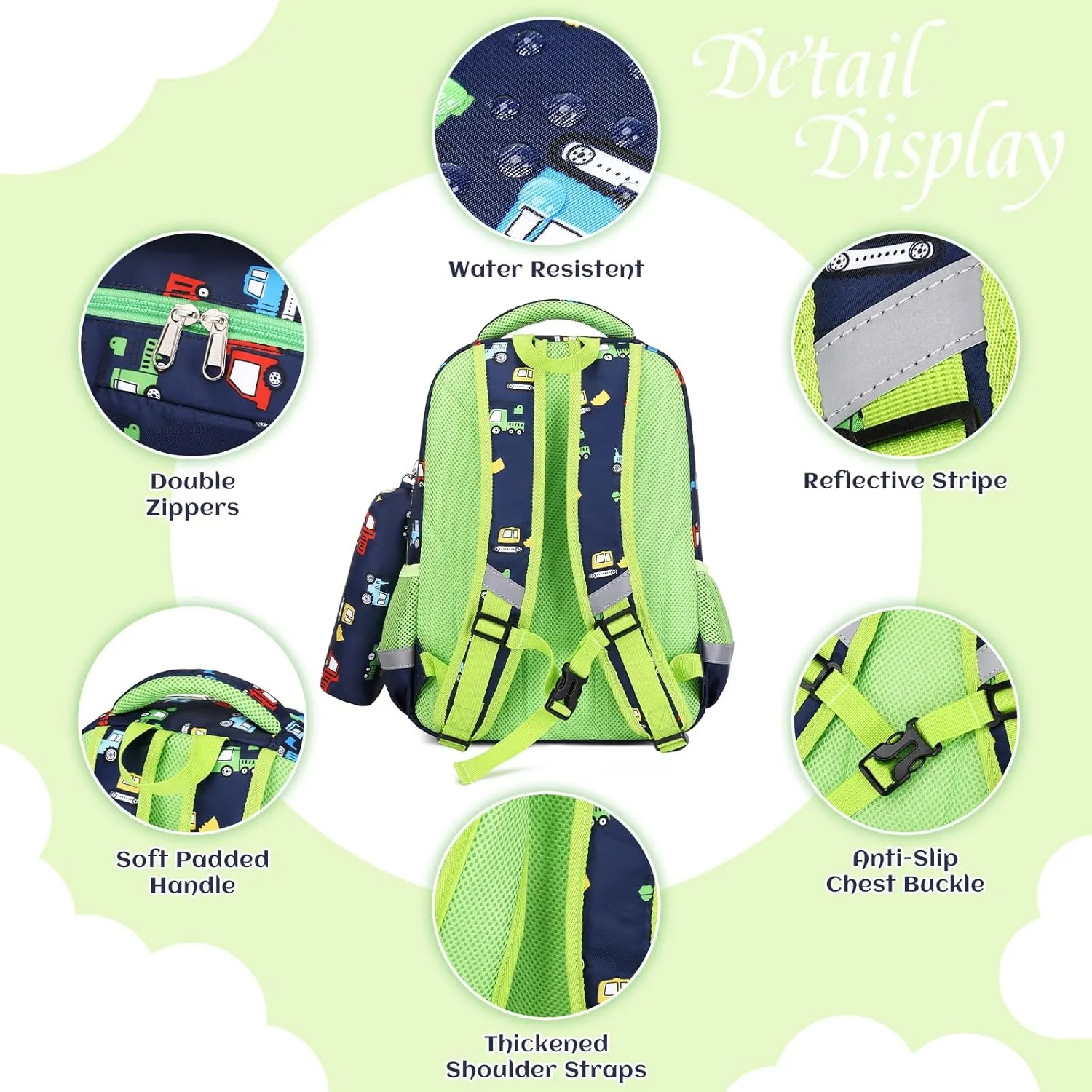 MIRLEWAIY Kids Backpack for Boys Girls School Elementary Student with Insulated Lunch Bag Pencil Case, Dinosaur Backpack Set