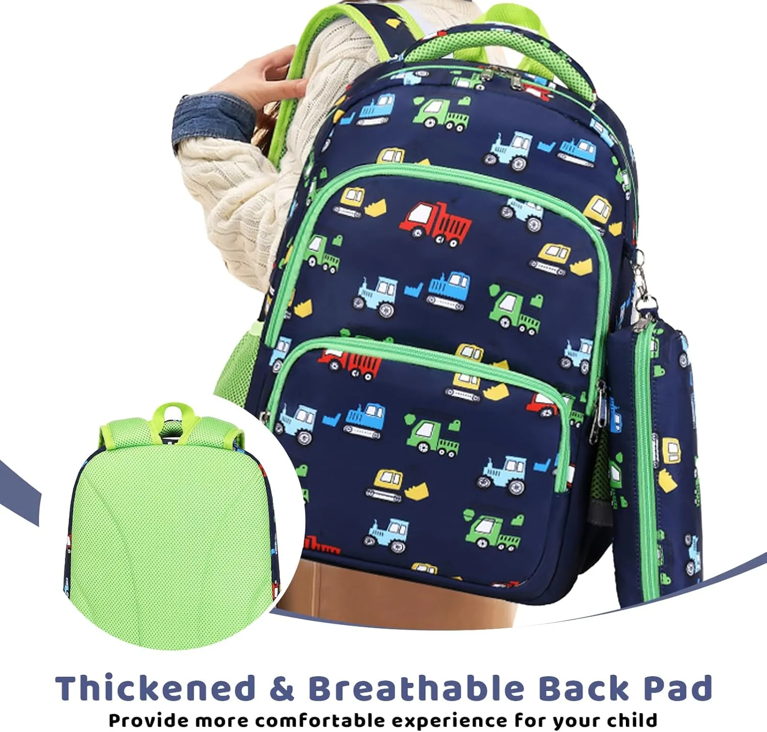 MIRLEWAIY Kids Backpack for Boys Girls School Elementary Student with Insulated Lunch Bag Pencil Case, Dinosaur Backpack Set