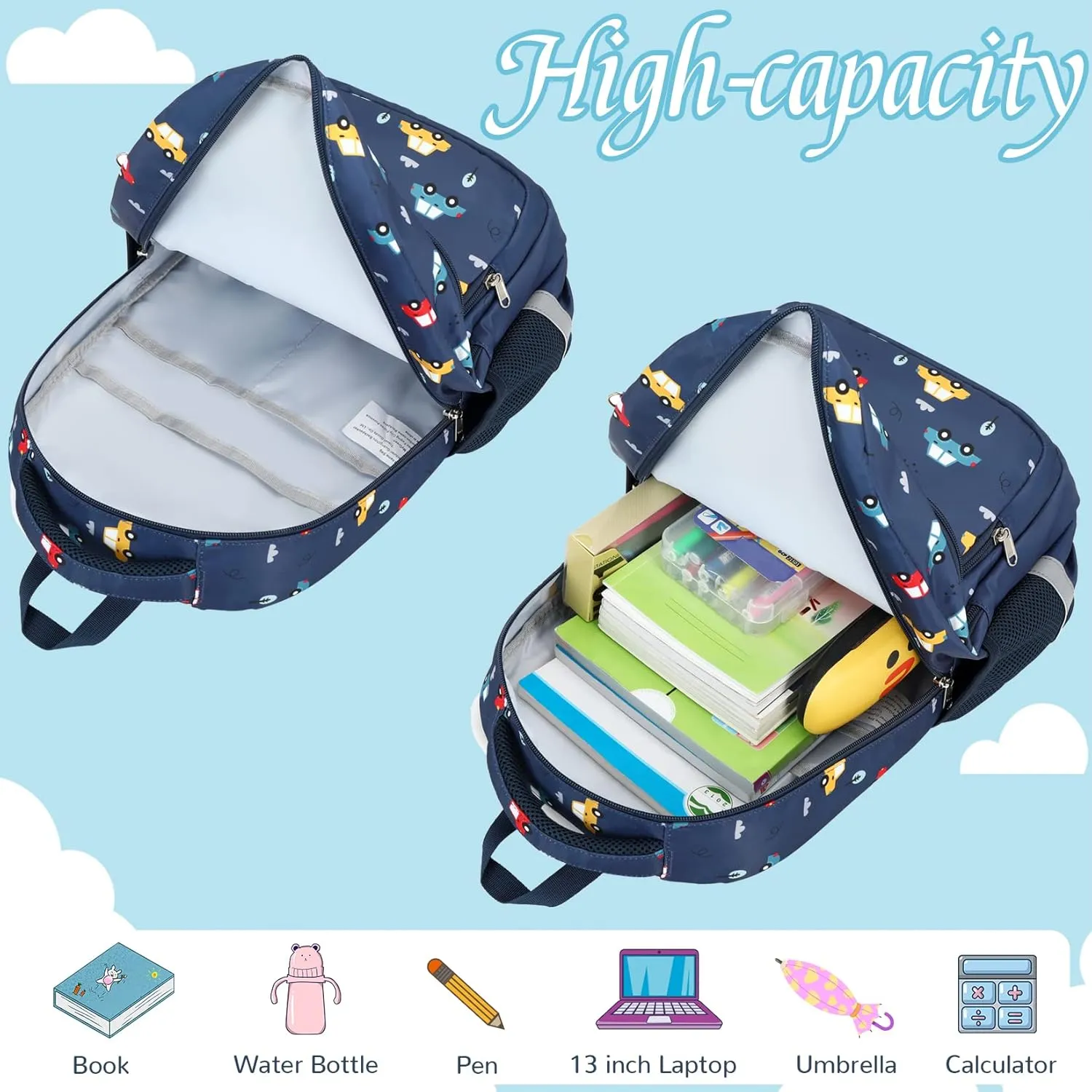 MIRLEWAIY Kids Backpack Set Boys Space Rocket School Bag Multipocket Bookbag with Insulated Lunch Box and Coin Pouch, 15.7 inch Dark Blue Rocket