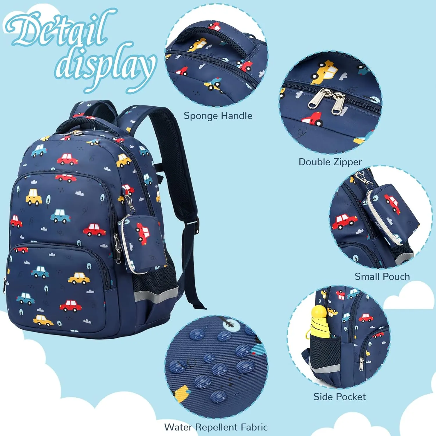 MIRLEWAIY Kids Backpack Set Boys Space Rocket School Bag Multipocket Bookbag with Insulated Lunch Box and Coin Pouch, 15.7 inch Dark Blue Rocket