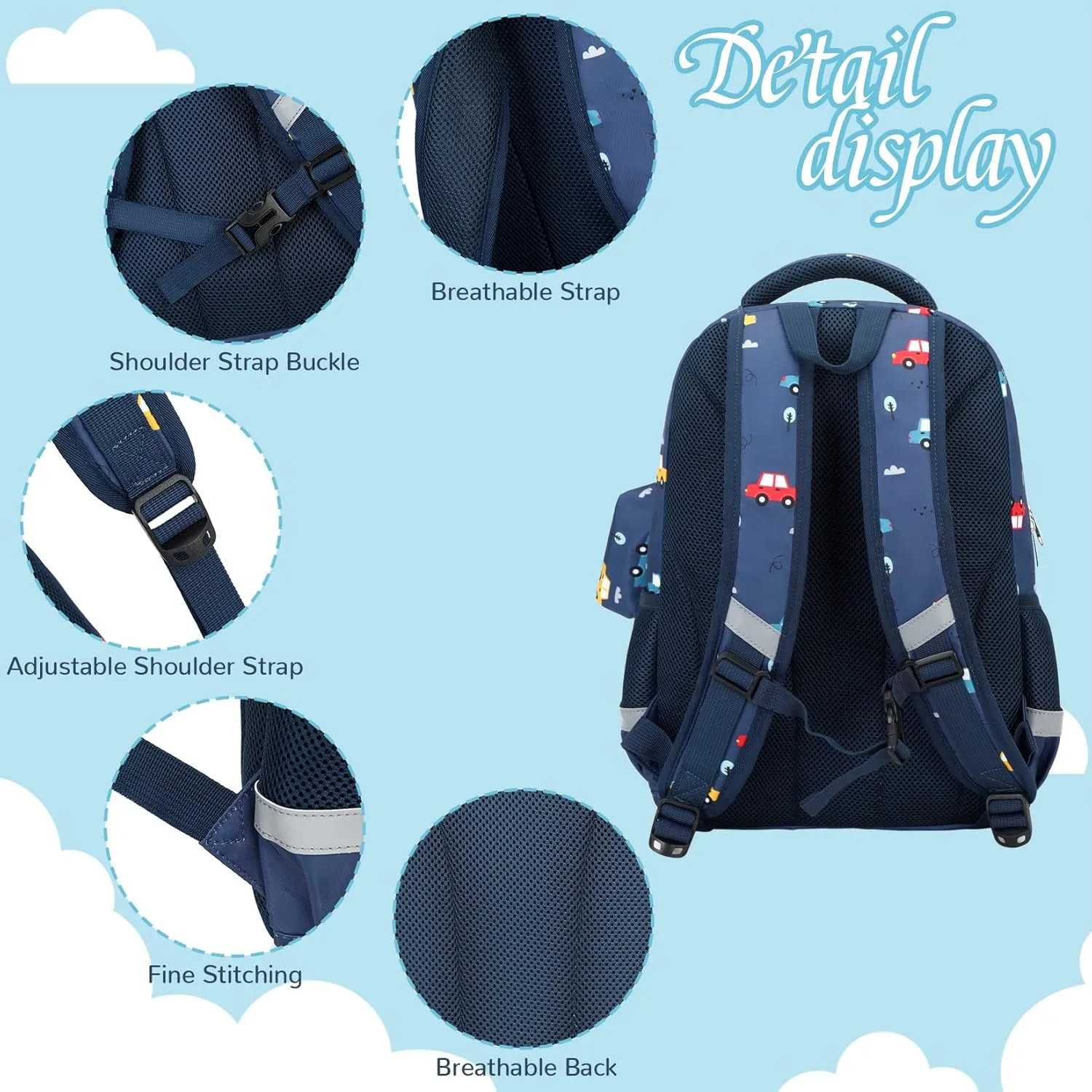 MIRLEWAIY Kids Backpack Set Boys Space Rocket School Bag Multipocket Bookbag with Insulated Lunch Box and Coin Pouch, 15.7 inch Dark Blue Rocket
