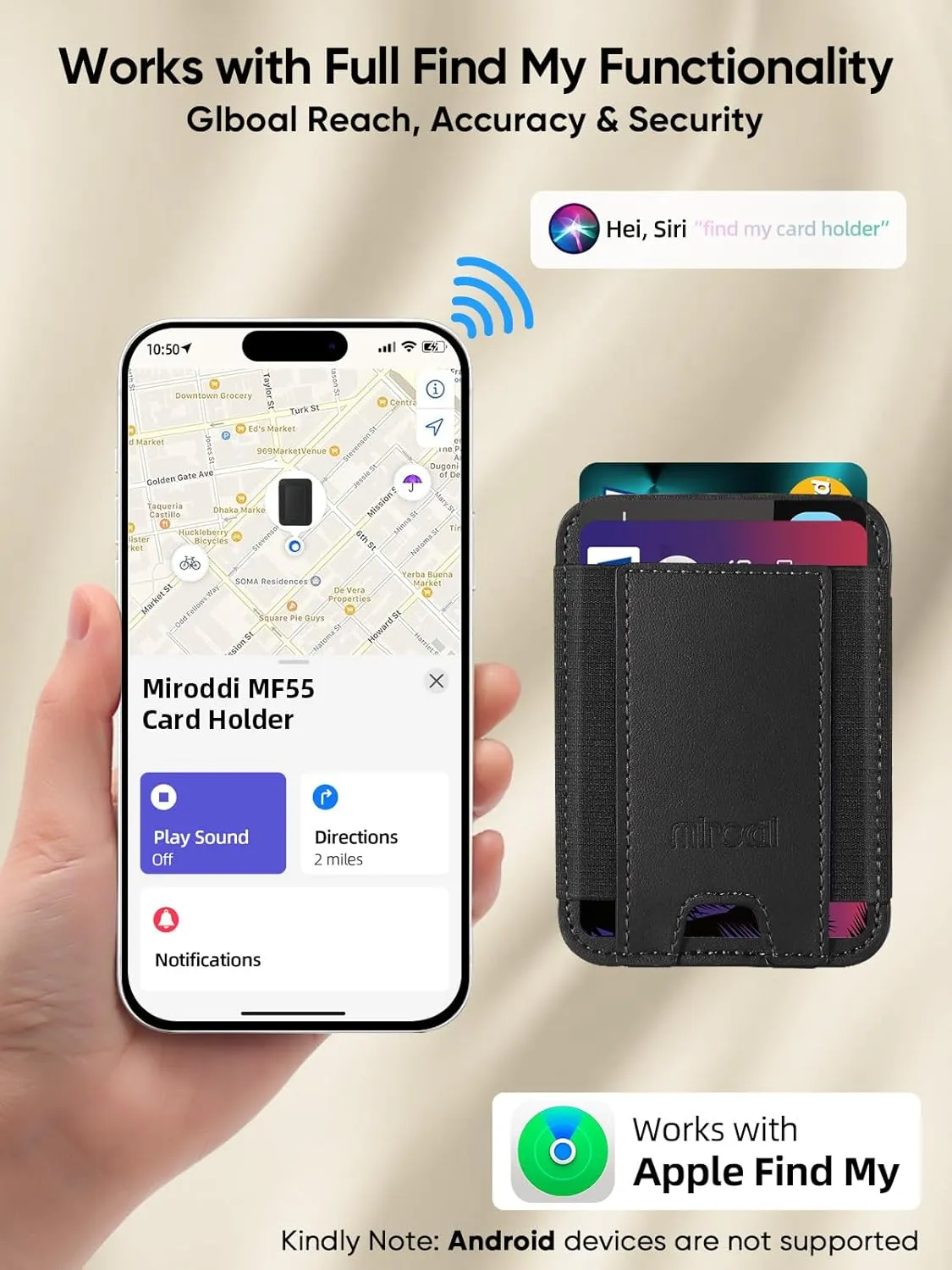 Miroddi Credit Card Holder with Find My, Premium Leather Small Wallet for Women, RFID Blocking Slim Card Wallet for Women Men, Minimalist Business Credit Card Wallet, Holds Up to 14 Cards, Black