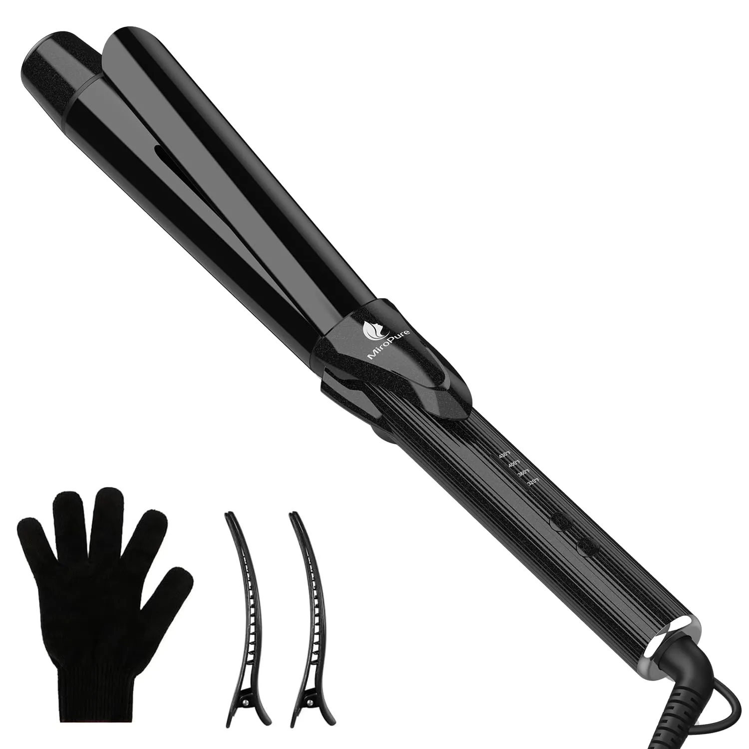 MiroPure Curling Iron, 1 1/4 Inch Hair Curling Iron with Extra Long Tourmaline Ceramic Barrel, Curling Iron with Ionic Technology, Professional Curling Wand, Dual Voltage, Glove Included