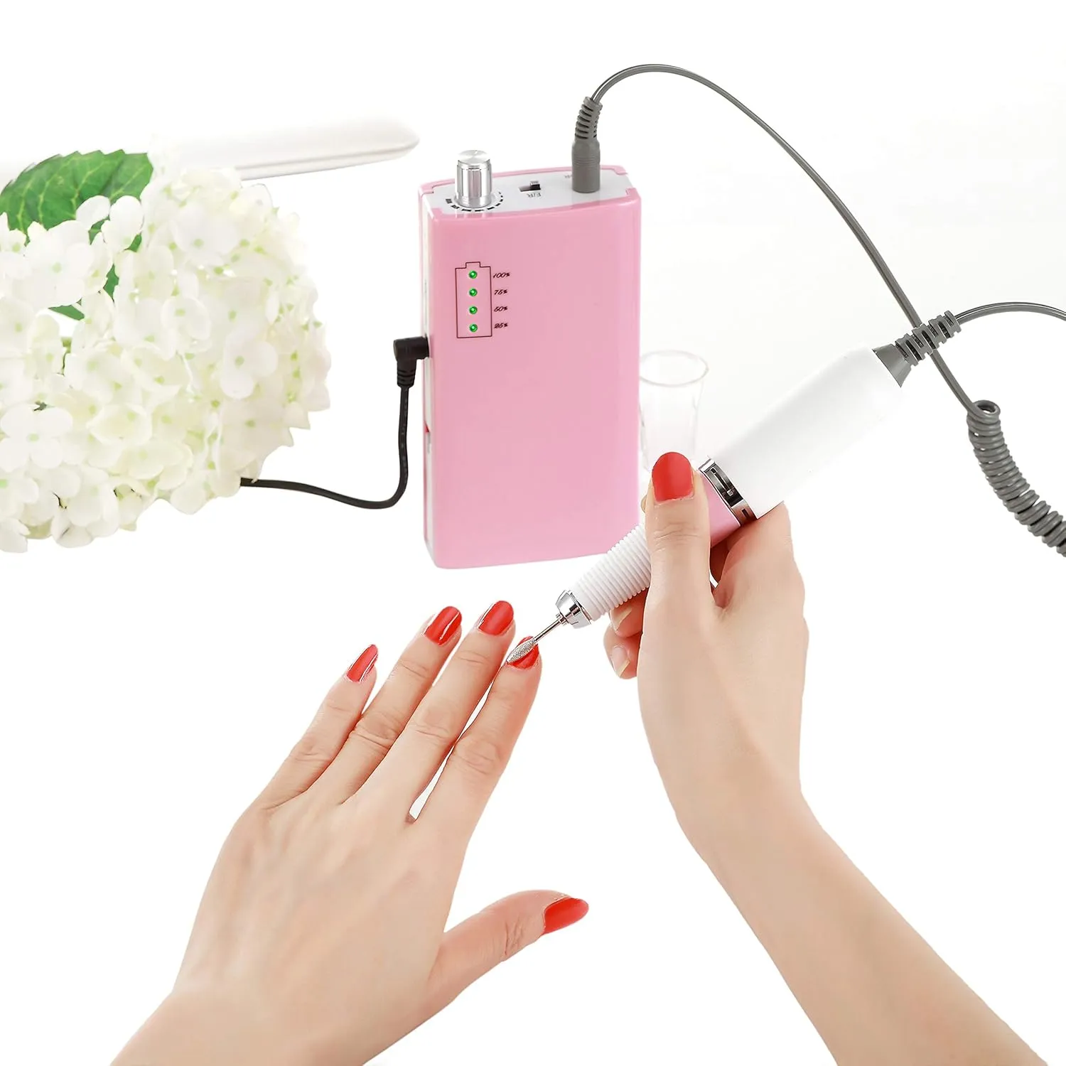 Miss Sweet Portable Nail Drill Machine Rechargeable Electric Nail File for Acrylic (Sweet Pink)