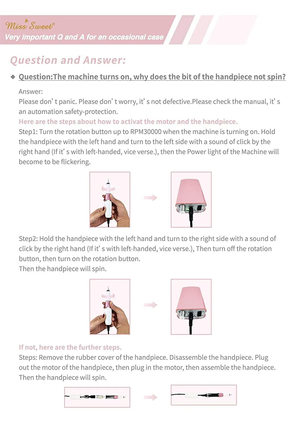 Miss Sweet Portable Nail Drill Machine Rechargeable Electric Nail File for Acrylic (Sweet Pink)