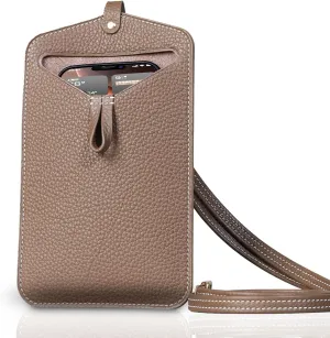 Mobile Phone Bag Wallet Leather Inclined Hanging Type Women Men's Shoulder Bag with Card Slot Chain Lanyard for iPhone Samsung Google Moto Screen Less Than 6.9 inches Gray