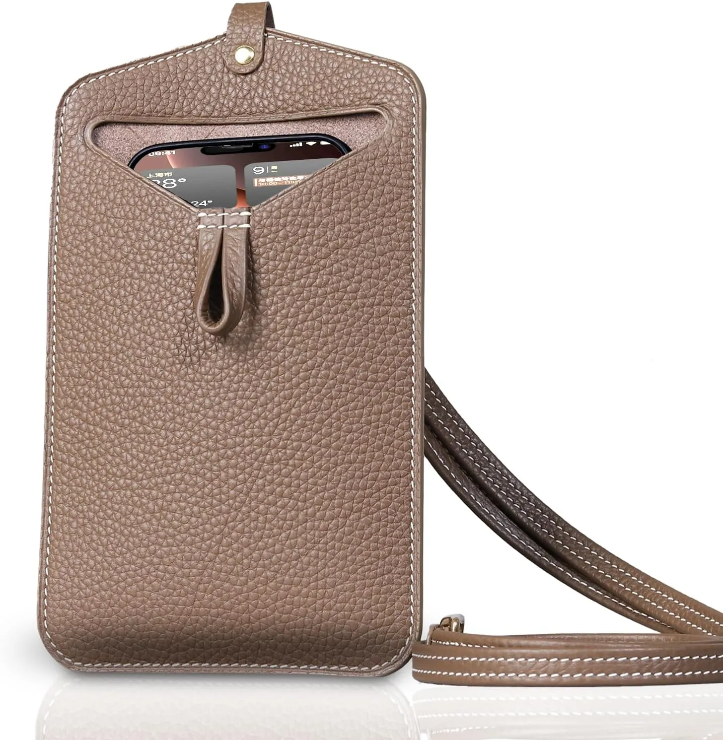 Mobile Phone Bag Wallet Leather Inclined Hanging Type Women Men's Shoulder Bag with Card Slot Chain Lanyard for iPhone Samsung Google Moto Screen Less Than 6.9 inches Gray