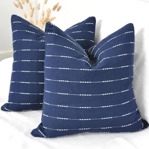 Modern Cotton Pillow Covers 18 x18 inches Navy Blue/Woven Loom Stripe Pattern Contemporary Luxury Cushion Covers/Simple Throw Pillow Cases for Living Room Sofa, Couch, Bed, Set of 2