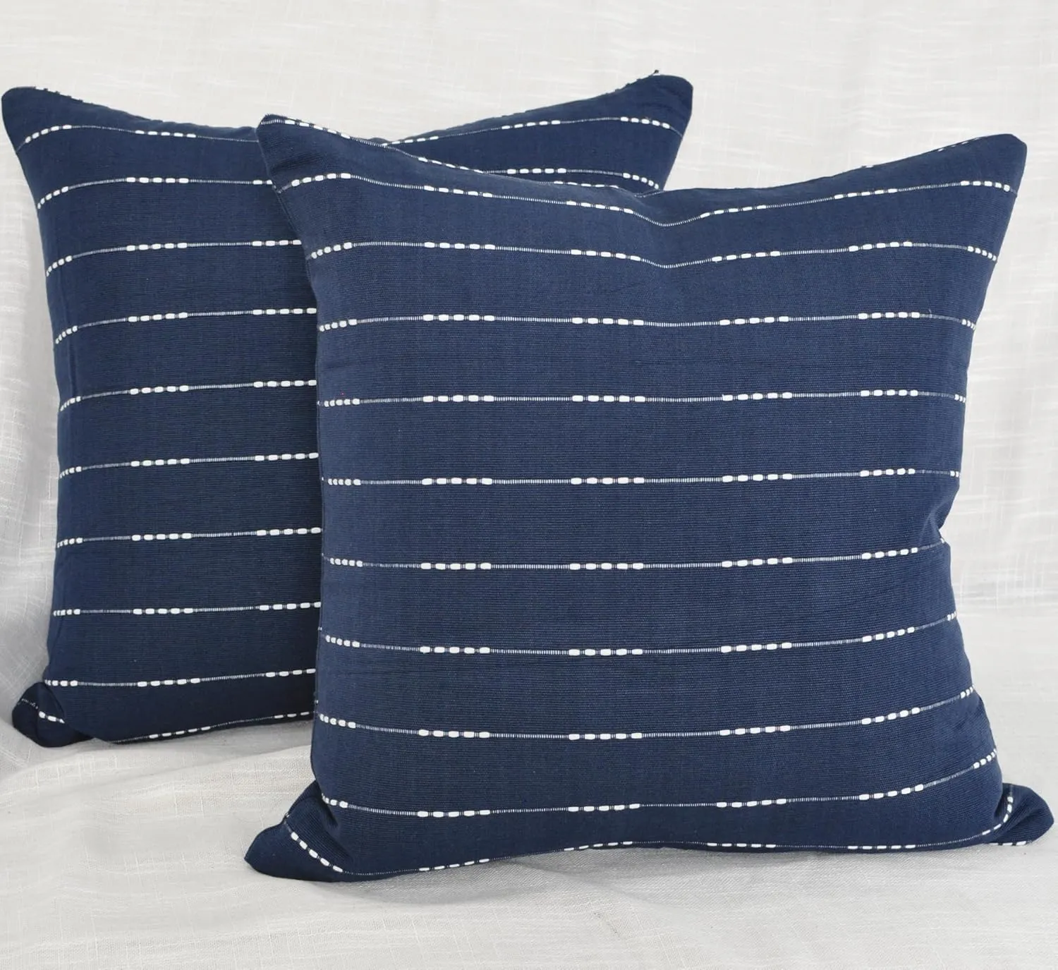 Modern Cotton Pillow Covers 18 x18 inches Navy Blue/Woven Loom Stripe Pattern Contemporary Luxury Cushion Covers/Simple Throw Pillow Cases for Living Room Sofa, Couch, Bed, Set of 2