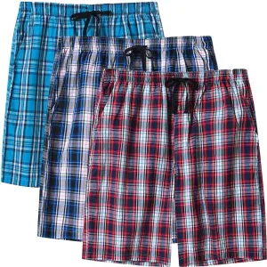 MoFiz Men's Sleepwear Shorts Pajama Bottom Lounge Short Plaid Button Open Fly 3Pack