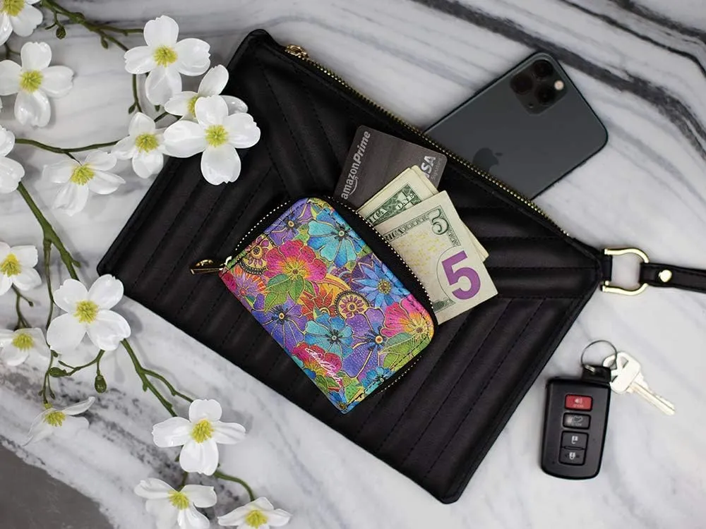 Monarque RFID Secure Armored Zipper Wallet by Laurel Burch (Dancing Hearts)