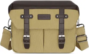 MOSISO Camera Case Crossbody Shoulder Messenger Bag, DSLR/SLR/Mirrorless Photography Vintage PU Leather Flap Gadget Bag with Rain Cover Compatible with Canon/Nikon/Sony Camera and Lens, Khaki