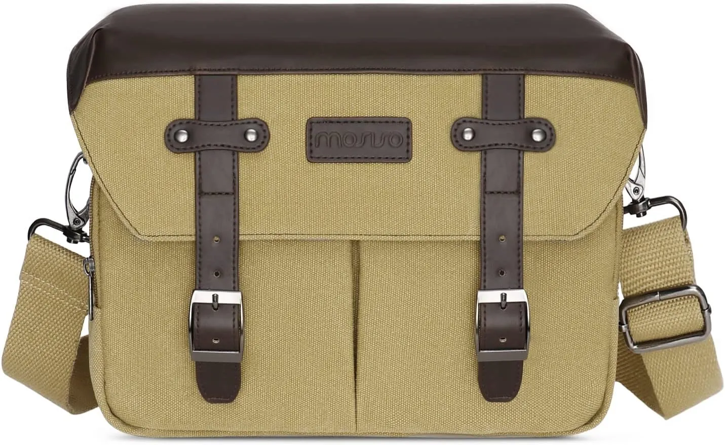 MOSISO Camera Case Crossbody Shoulder Messenger Bag, DSLR/SLR/Mirrorless Photography Vintage PU Leather Flap Gadget Bag with Rain Cover Compatible with Canon/Nikon/Sony Camera and Lens, Khaki