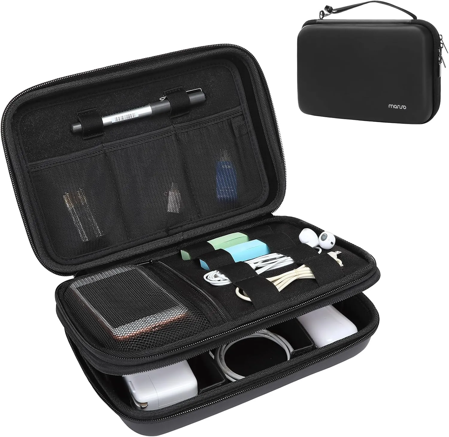 MOSISO Electronic Organizer Travel Case, Double Layer Accessories Case for Charger, Phone, Earphone, Mouse and Other Accessories, Waterproof Electronic Storage Bag with Handle, Black