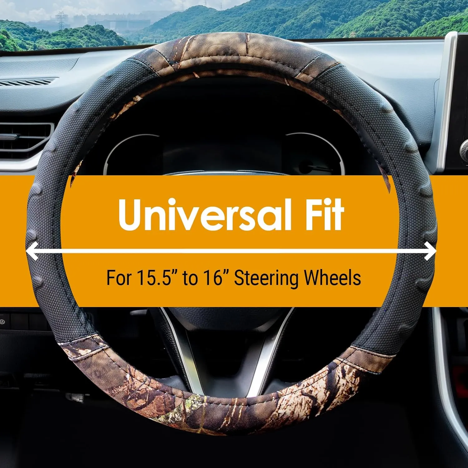 Mossy Oak Steering Wheel Cover with Comfort Grip; Heavy Duty 600D Oxford Material with Mossy Oak Break-up Country Camouflage; Fits All Large Trucks and SUVs with Steering Wheel Size 15.5" to 16"