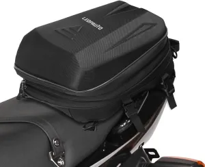 Motorcycle Helmet Bag Tail Bag, Hard Shell Motorcycle Rear Seat Bag with Waterproof Rain Cover, 22L-30L Expandable Luggage Storage Bag, Black