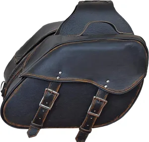 Motorcycle Riding 2 Pc Blk Antiqe Rub off Look Leather Throw over Saddlebag with quick release