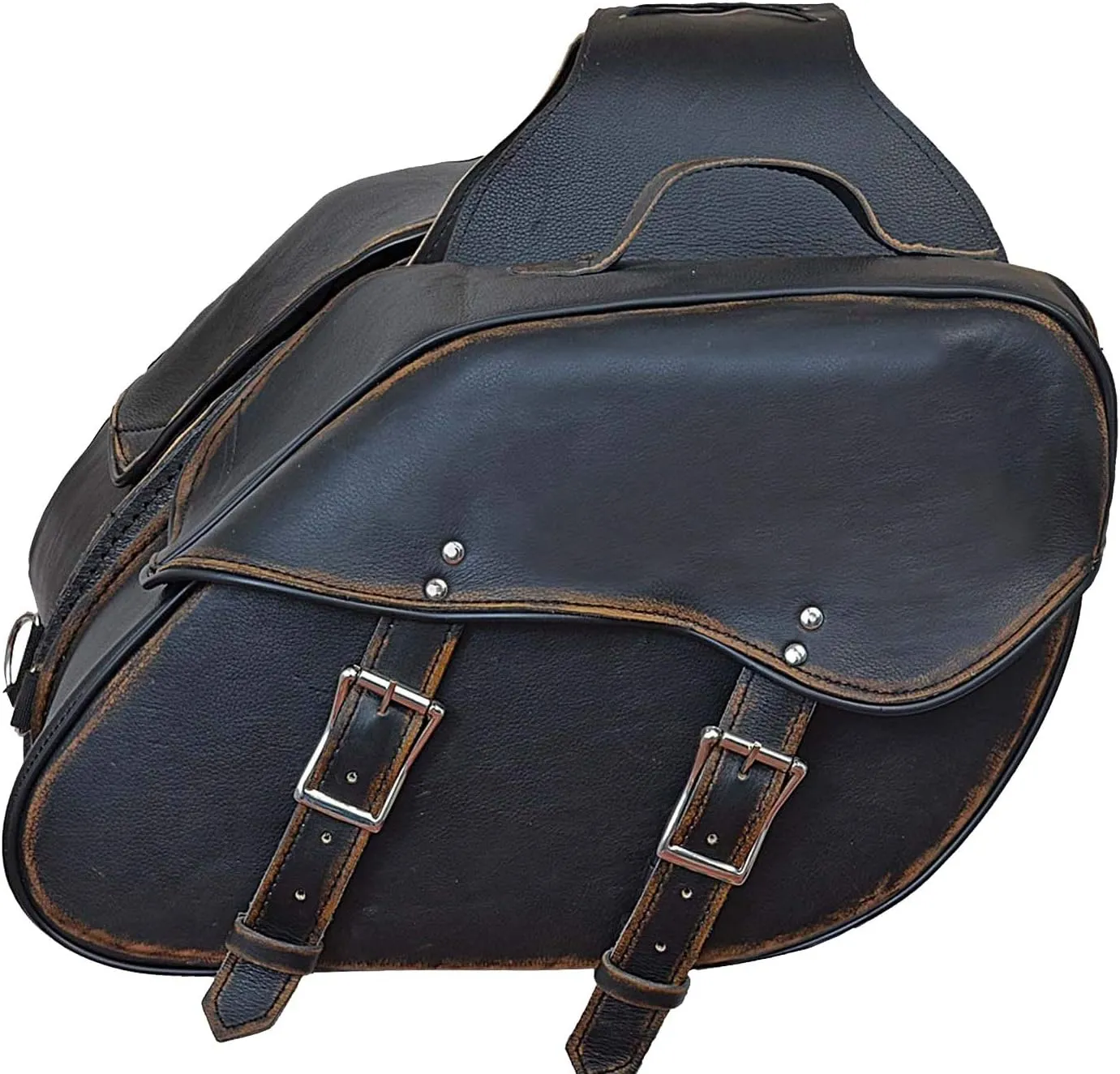Motorcycle Riding 2 Pc Blk Antiqe Rub off Look Leather Throw over Saddlebag with quick release