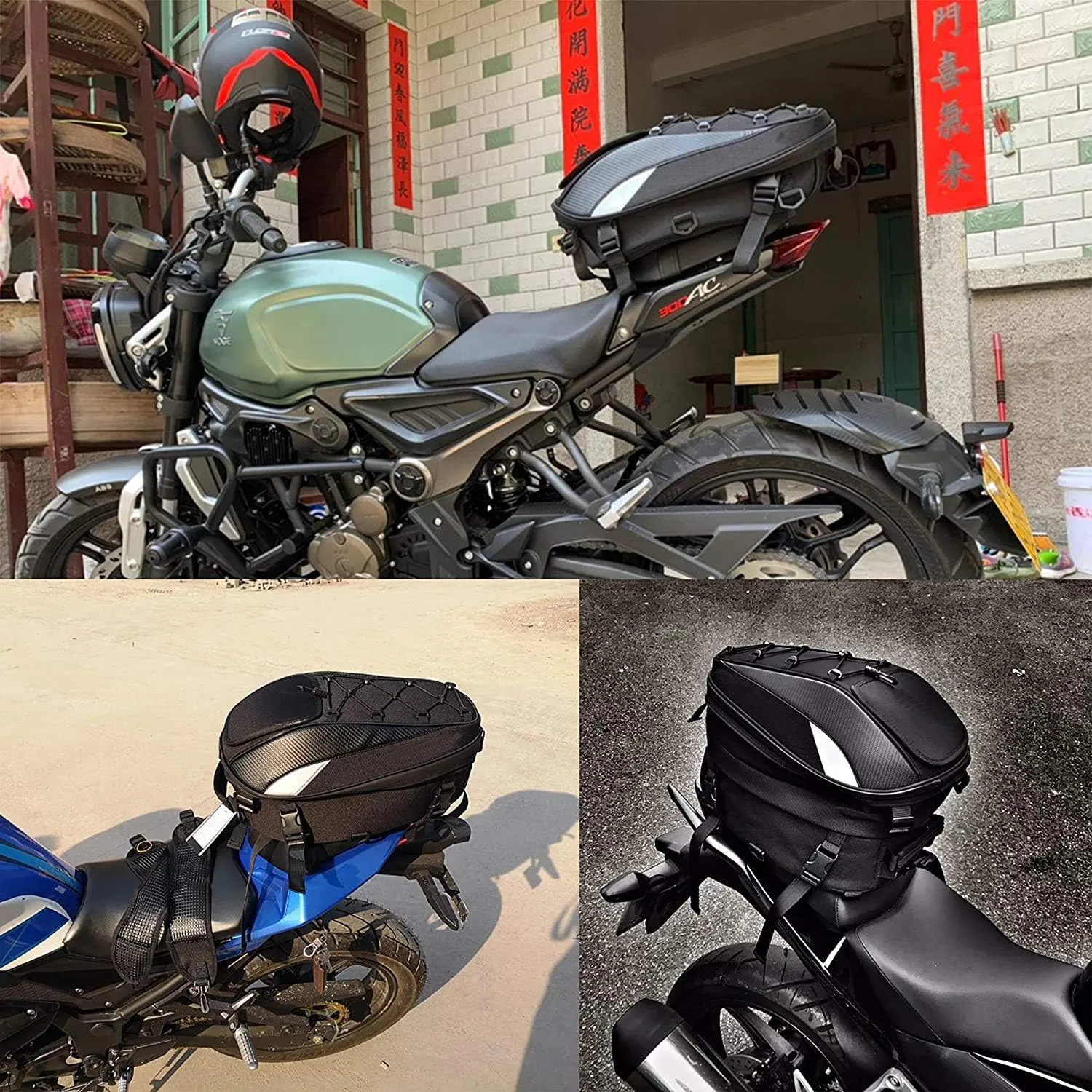 Motorcycle Tail Bag,Seat Bag,Dual Use Motorcycle Waterproof Helmet Bag for Motorbike - with One Extra Motorcycle Cargo Net