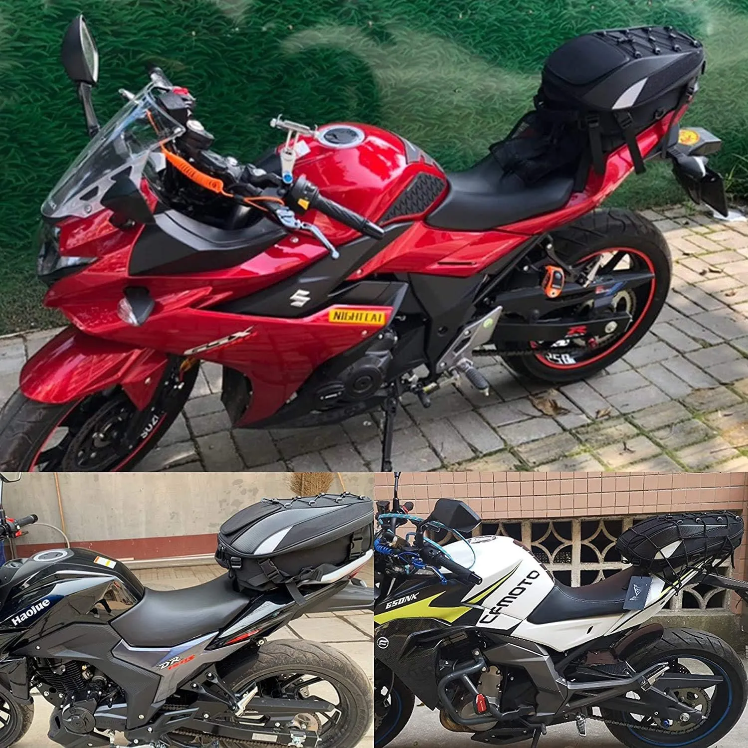 Motorcycle Tail Bag,Seat Bag,Dual Use Motorcycle Waterproof Helmet Bag for Motorbike - with One Extra Motorcycle Cargo Net
