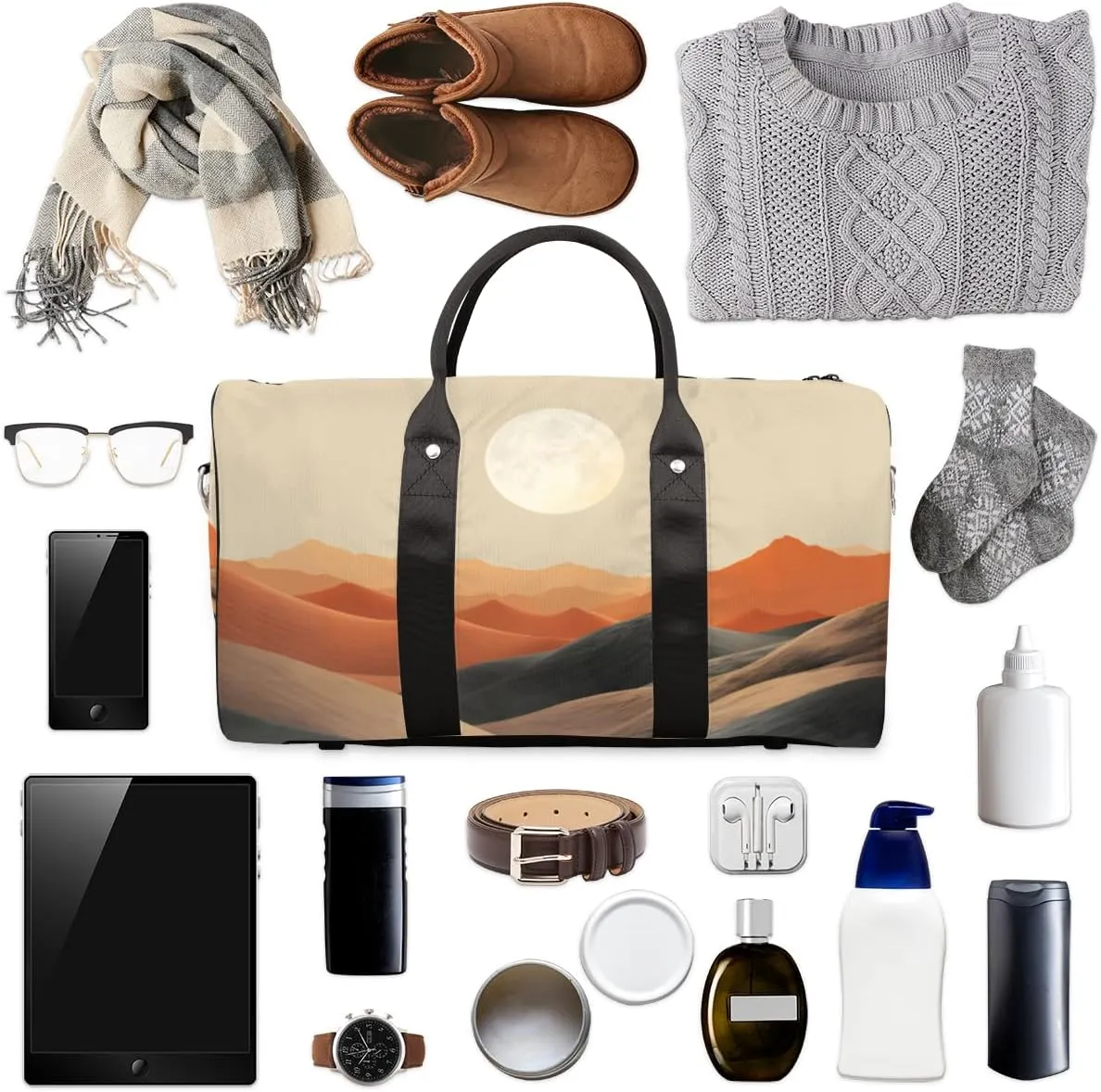 Mountain Valley Travel Duffle Bag for Women Men Gym Duffel Foldable Bag Waterproof Weekender Sunset Landscape Duffle Tote