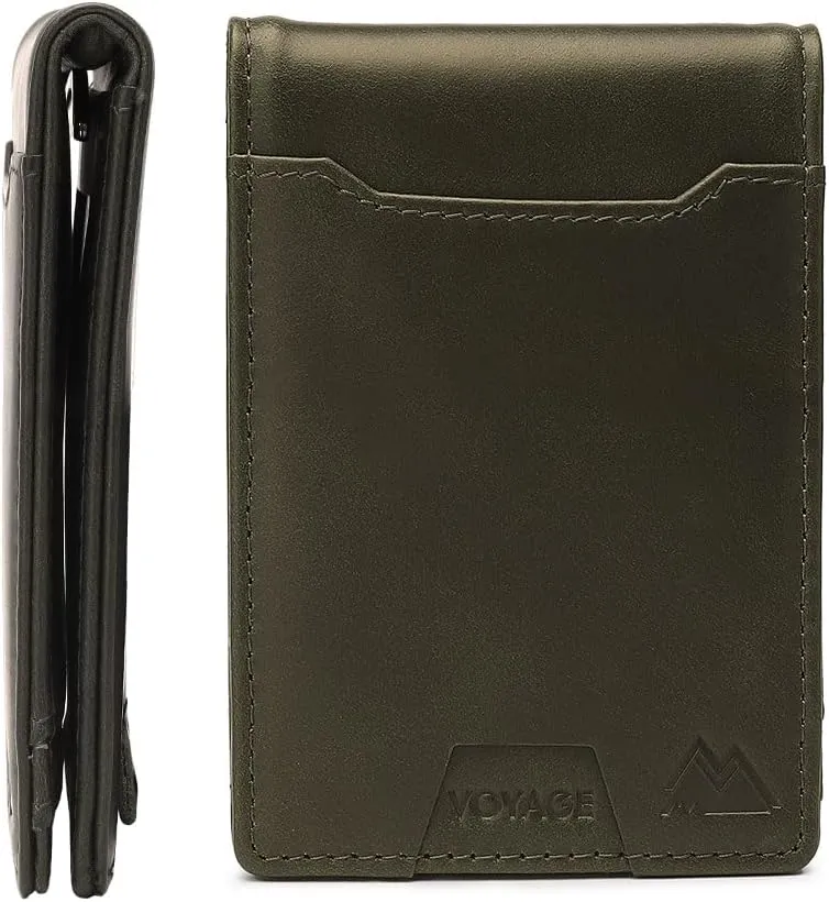 Mountain Voyage Co Leather Wallet - RFID-Blocking Genuine Vintage Leather Bi-Fold Card Holder with Money Clip and Gift Box (Ash Grey)