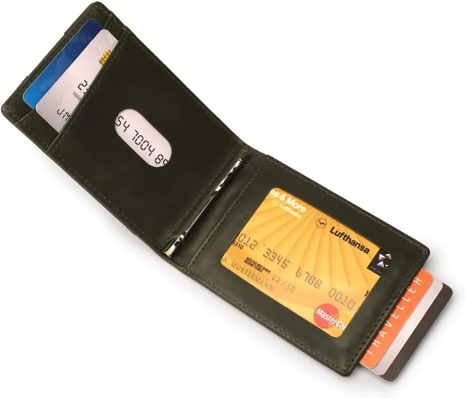 Mountain Voyage Co Leather Wallet - RFID-Blocking Genuine Vintage Leather Bi-Fold Card Holder with Money Clip and Gift Box (Ash Grey)
