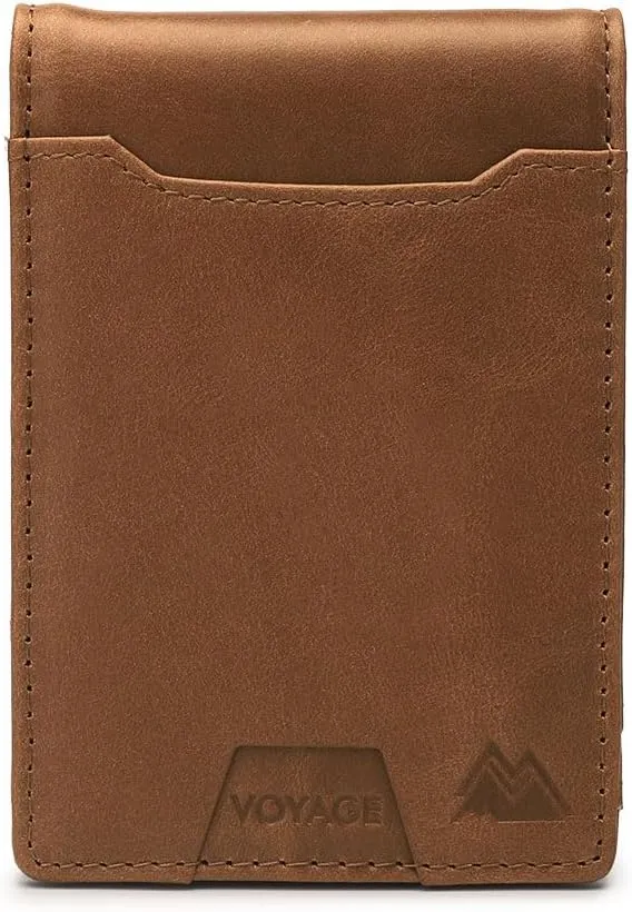 Mountain Voyage Co Leather Wallet - RFID-Blocking Genuine Vintage Leather Bi-Fold Card Holder with Money Clip and Gift Box (Sand Beige)