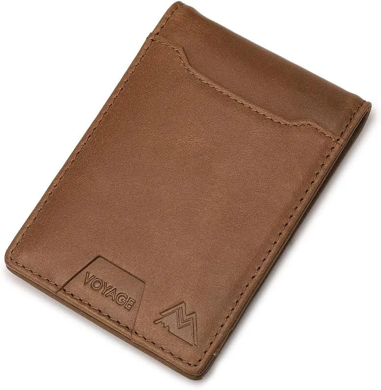 Mountain Voyage Co Leather Wallet - RFID-Blocking Genuine Vintage Leather Bi-Fold Card Holder with Money Clip and Gift Box (Sand Beige)