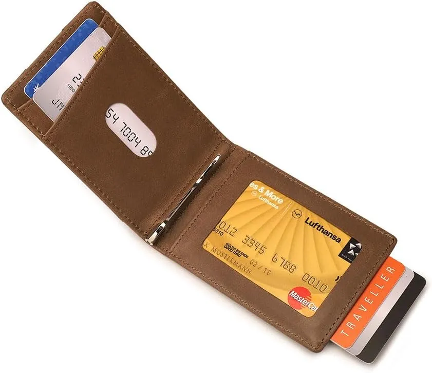 Mountain Voyage Co Leather Wallet - RFID-Blocking Genuine Vintage Leather Bi-Fold Card Holder with Money Clip and Gift Box (Sand Beige)