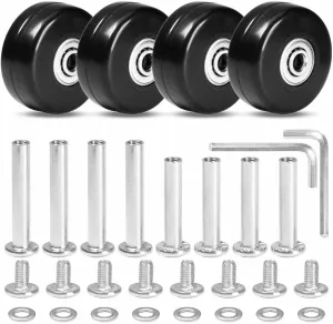 MroMax 4Pcs Luggage Wheels Replacement, 1.65 Inch (42 x 19mm) Rubber Metal, Wear-Resistant Repair Wheels for Luggage