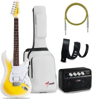 MST-1 39 Inch Electric Guitar Kit, Beginner Starter Full Size Solid Body Electric Guitar With HSS Pickups, Gig Bag, Amplifier, Strap, Cable, Picks, String (LemonBurst)