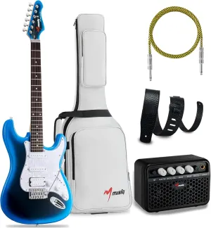 MST-1 39 Inch Electric Guitar Kit, Beginner Starter Full Size Solid Body Electric Guitar With HSS Pickups, Gig Bag, Amplifier, Strap, Cable, Picks, String (MetalBlueBurst)