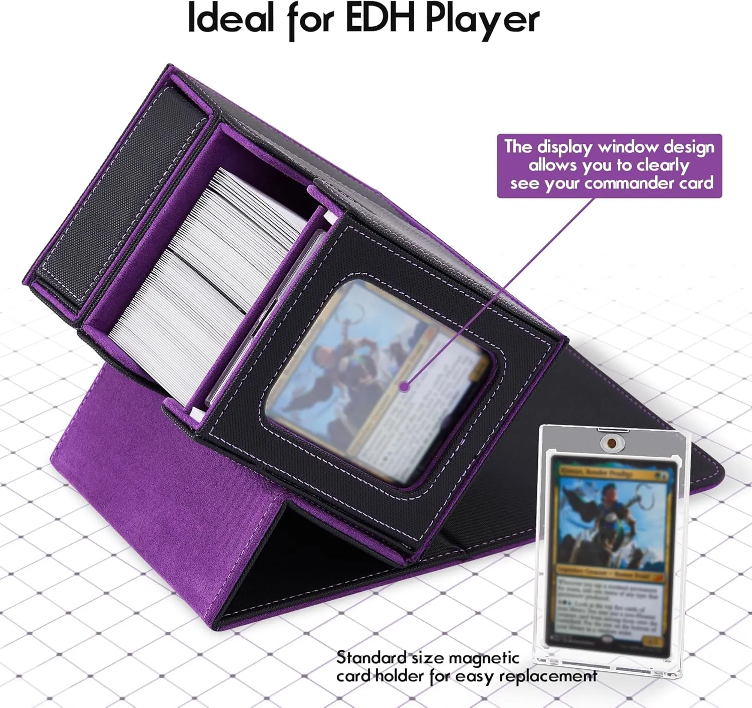 MTG Commander Deck Box with Dice Tray - Fits 100  Double-sleeved Cards - Commander Display - Card Deck Box for Magic, TCG - Black/Purple