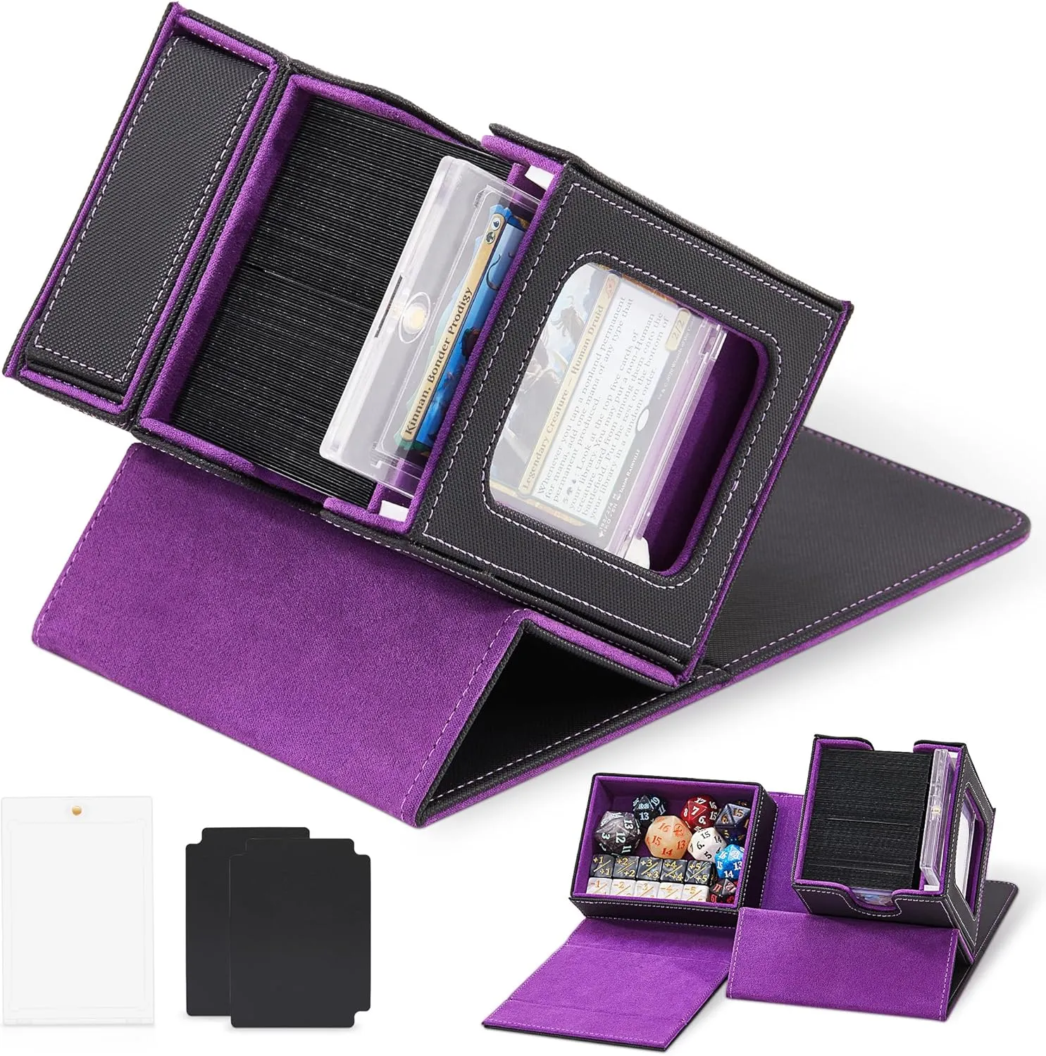 MTG Commander Deck Box with Dice Tray - Fits 100  Double-sleeved Cards - Commander Display - Card Deck Box for Magic, TCG - Black/Purple
