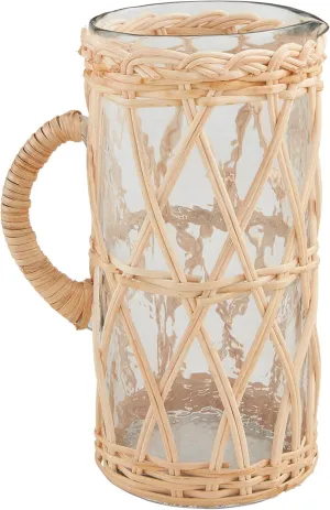 Mud Pie Rattan Glass Pitcher; 64 oz