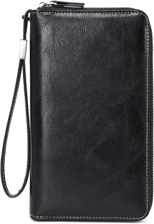 Multi-functional Wallet Leather for Women RFID Blocking, Zip Large Cpacity Hand-Held Bag, Retro Multi Card Slot Long Wallet Holder Phone Clutch Purse(Black)