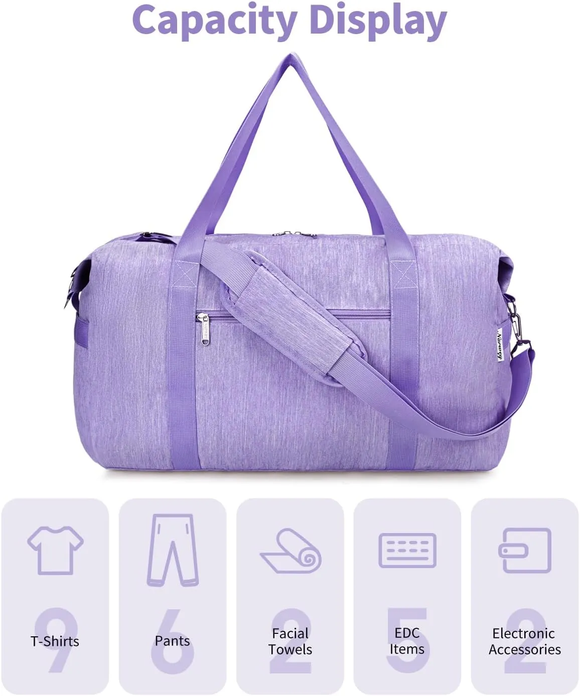 Narwey Carry on luaggage 22x14x9 Airlines Approved Foldable Carry on Bag Travel Duffel Packable Duffle with Wet Pocket Overnight for Women and Men 40L (Purple)
